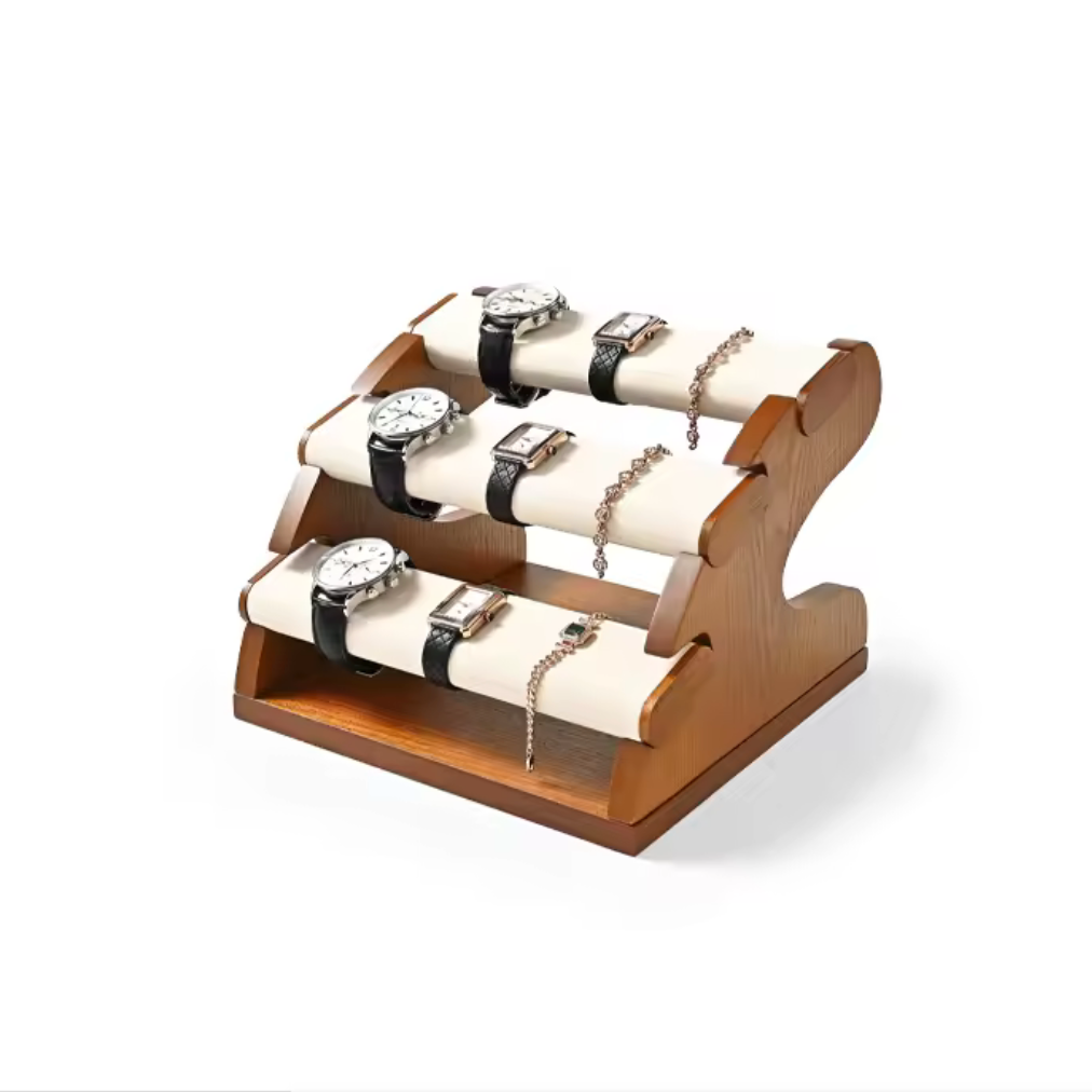 Présentoir Montres 3 Niveaux Bois Massif – Gris ou Beige