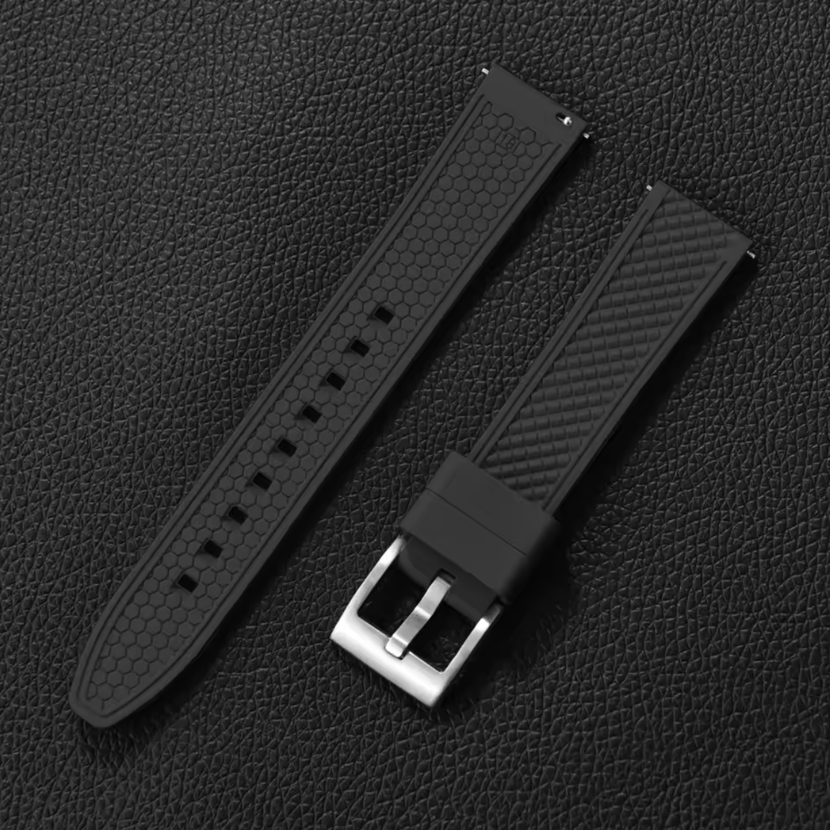 Bracelet Montre Caoutchouc Texture Noir