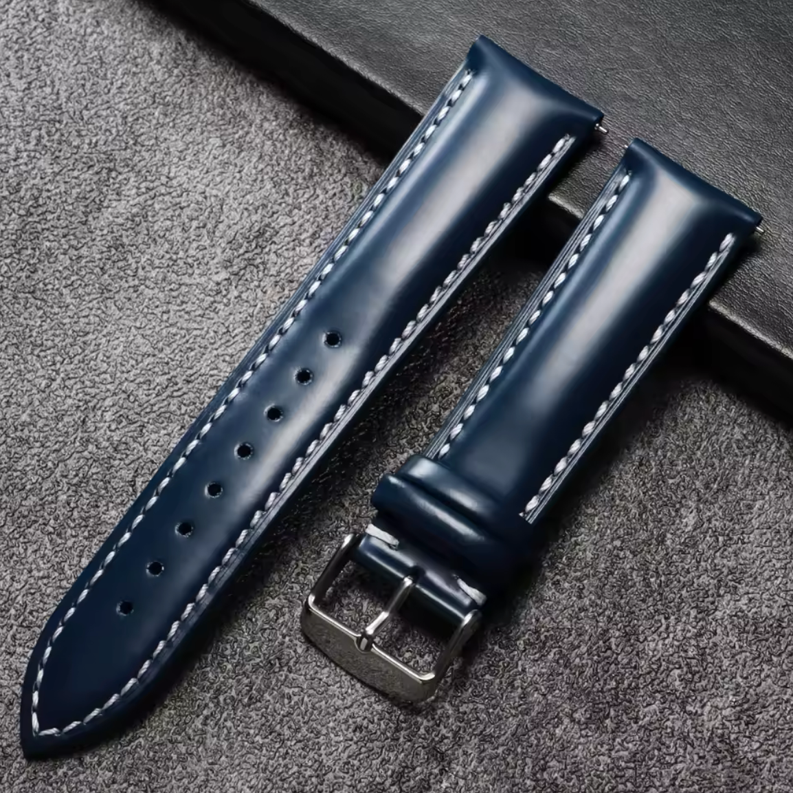 Bracelet Montre Cuir Ciré Bleu