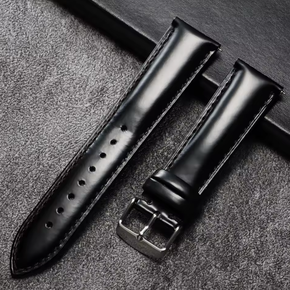 Bracelet Montre Cuir Ciré Noir