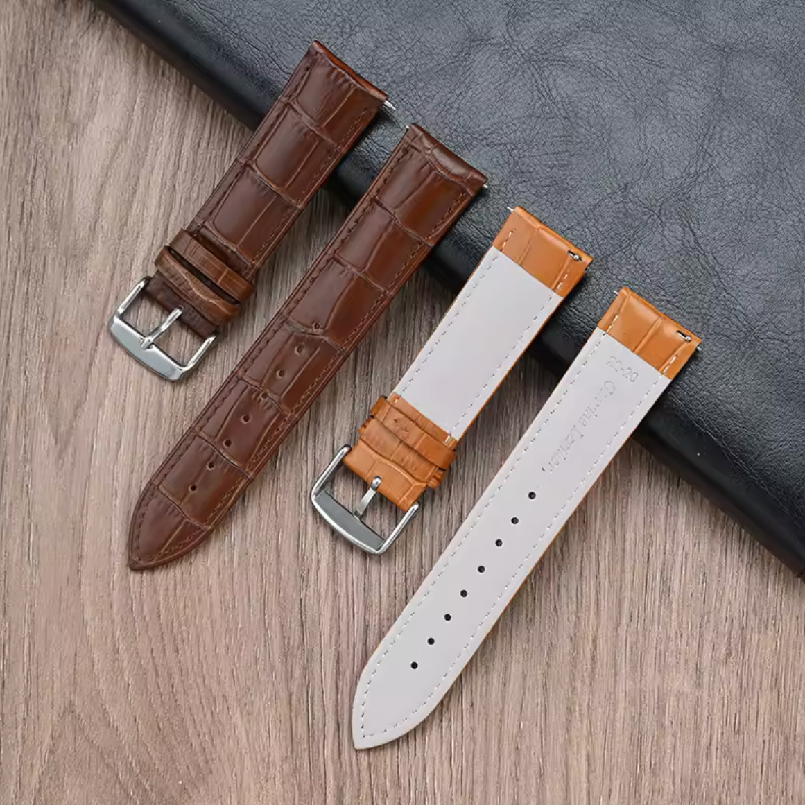 Bracelet Montre Cuir Croco Avant Arriere