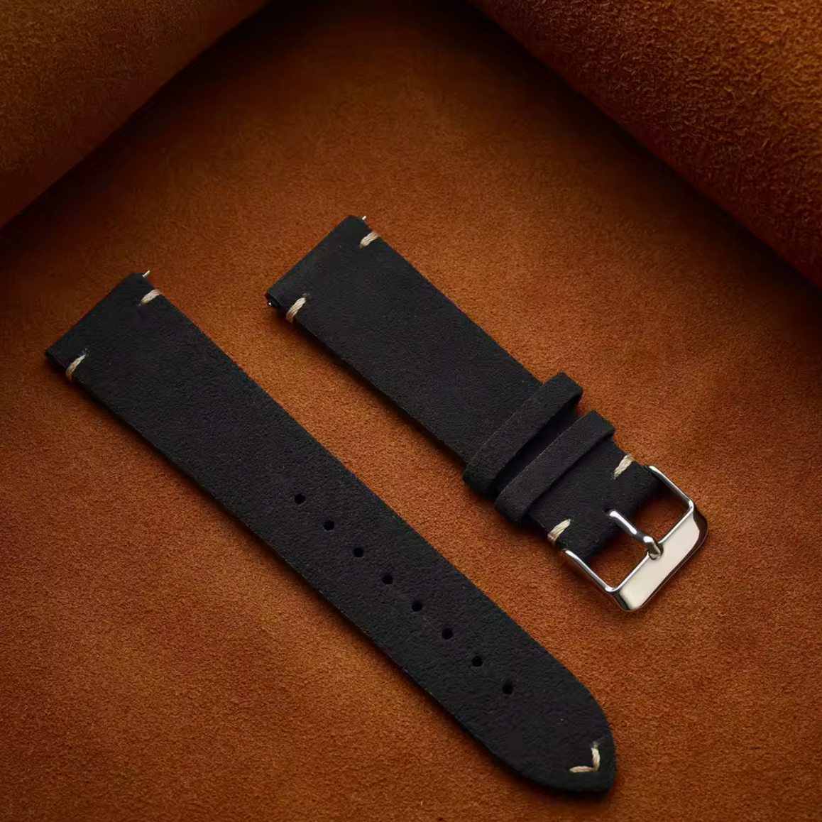 Bracelet Montre Cuir Suede Noir