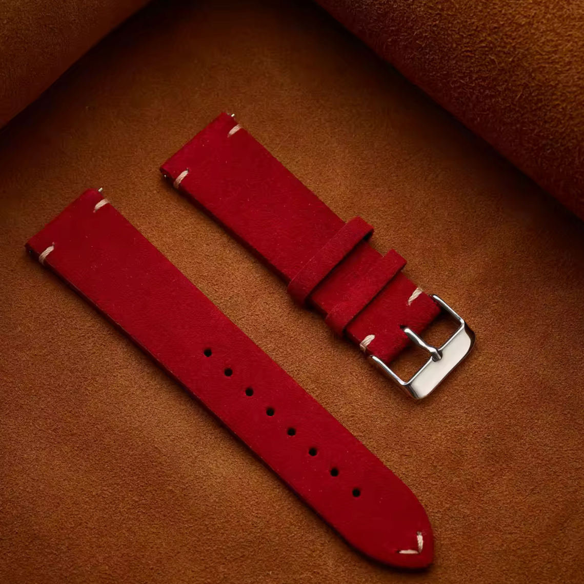 Bracelet Montre Cuir Suede Rouge