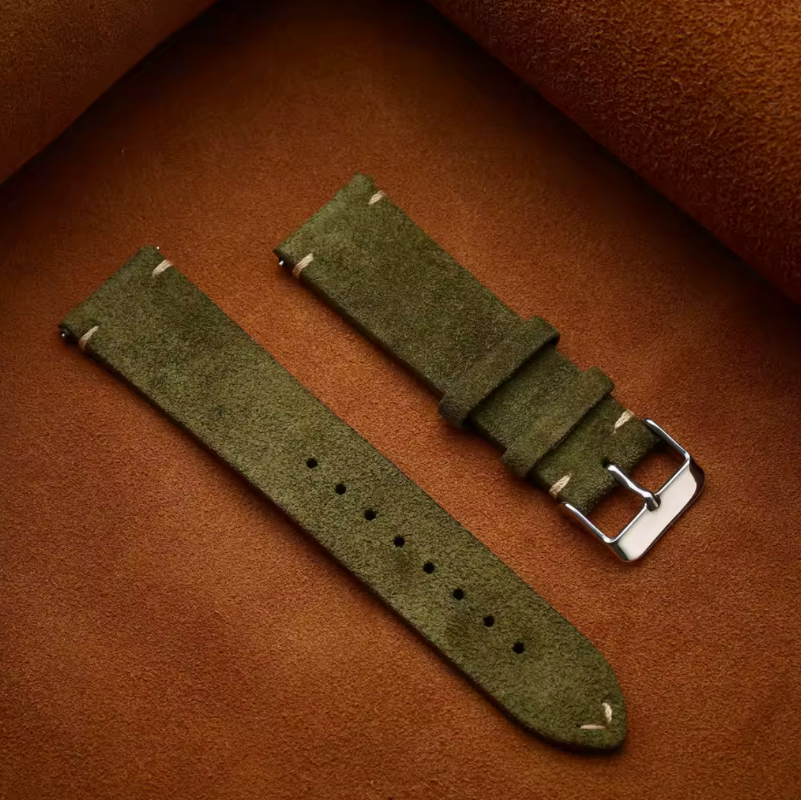 Bracelet Montre Cuir Suede Vert