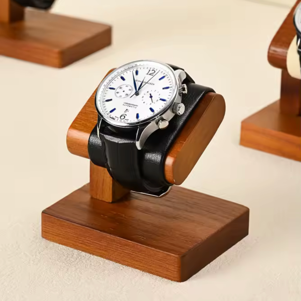 Présentoir Bois pour 1 Montre avec Support - Gris, Beige ou Noir