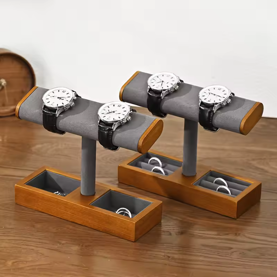 Présentoir Montres en T Bois – 2 ou 4 Montres Gris ou Beige