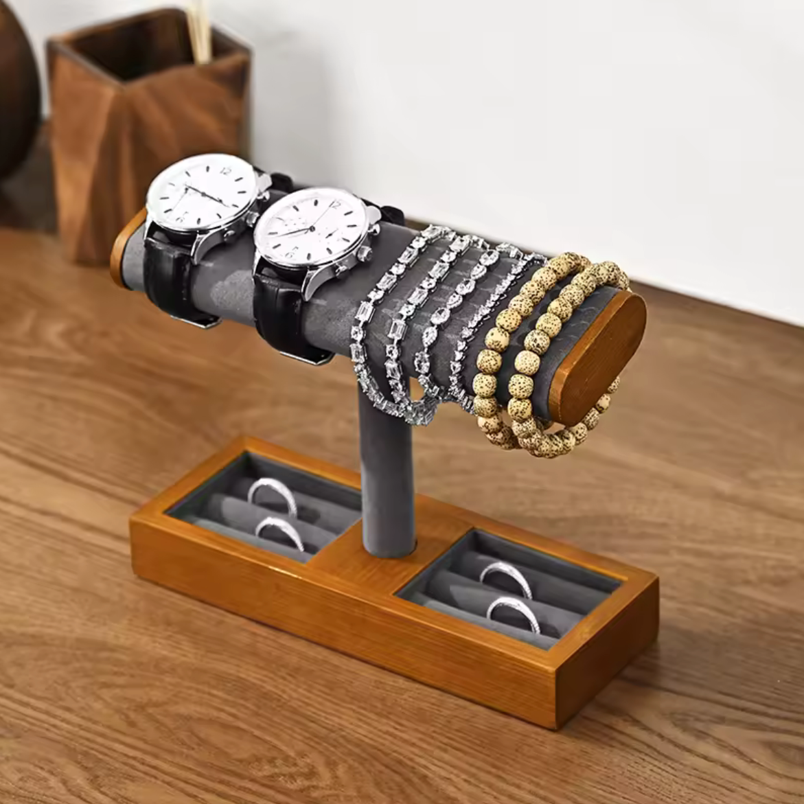Présentoir Montres en T Bois – 2 ou 4 Montres Gris ou Beige