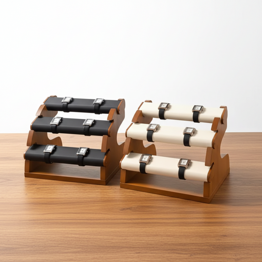 Présentoir Montres 3 Niveaux Bois Massif – Gris ou Beige
