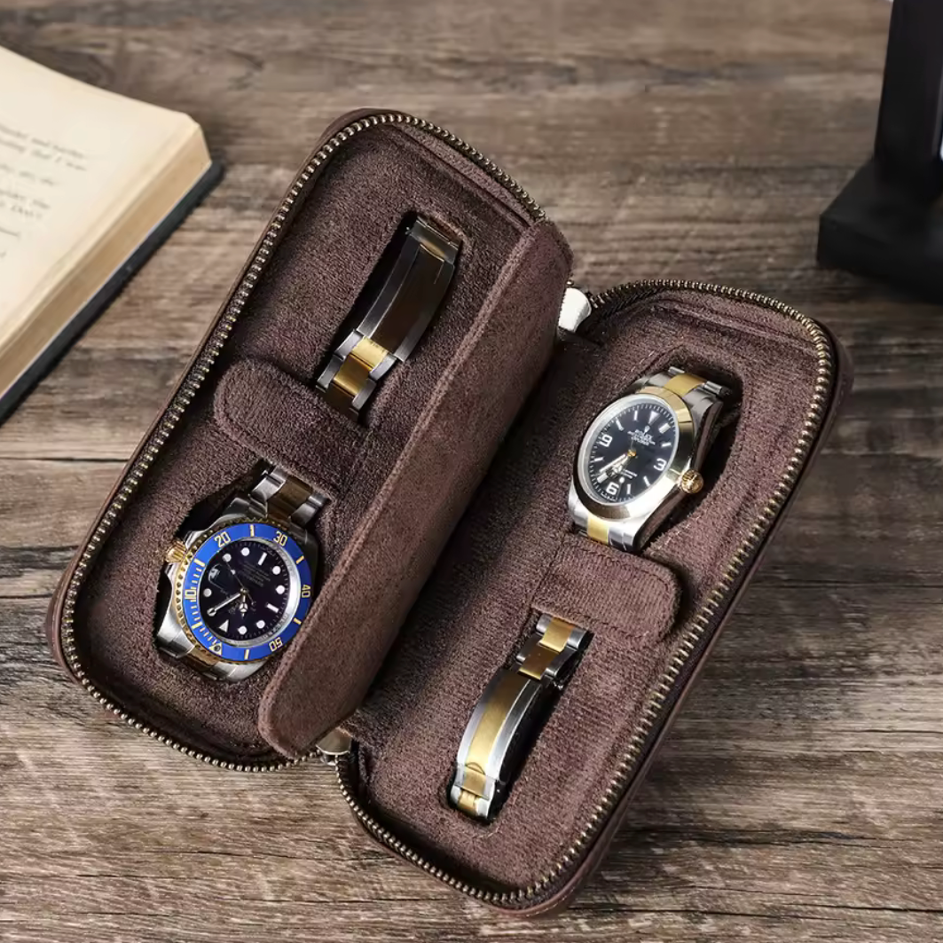 Étui de voyage en cuir véritable – 2, 4, 6 ou 8 montres