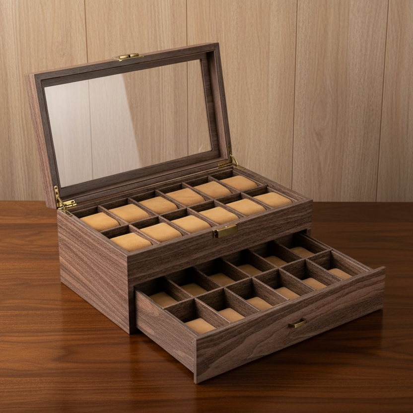 Coffret de Rangement avec Tiroir 24 Montres - Bois
