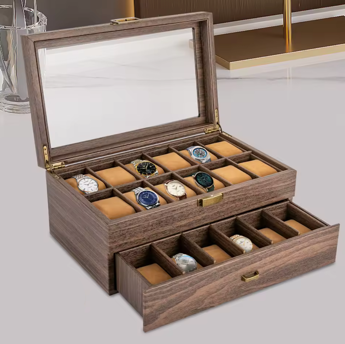 Coffret de Rangement avec Tiroir 24 Montres - Bois