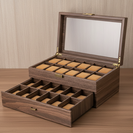 Coffret de Rangement avec Tiroir 24 Montres - Bois