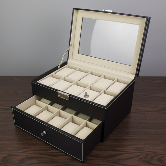 Coffret de Rangement 20 Montres avec Tiroir et Clé