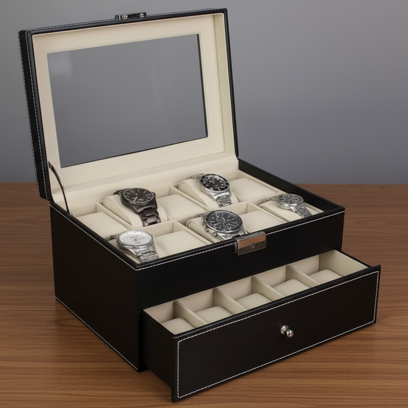 Coffret de Rangement 20 Montres avec Tiroir et Clé