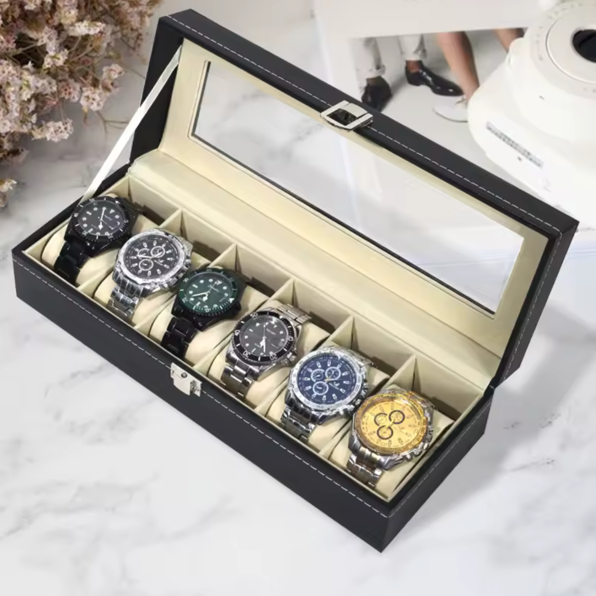 Coffret Montre Cuir Noir 6 