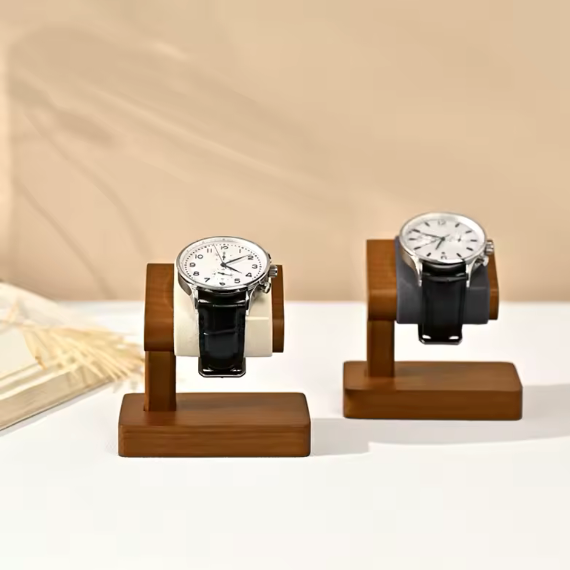 Présentoir Bois pour 1 Montre avec Support - Gris, Beige ou Noir