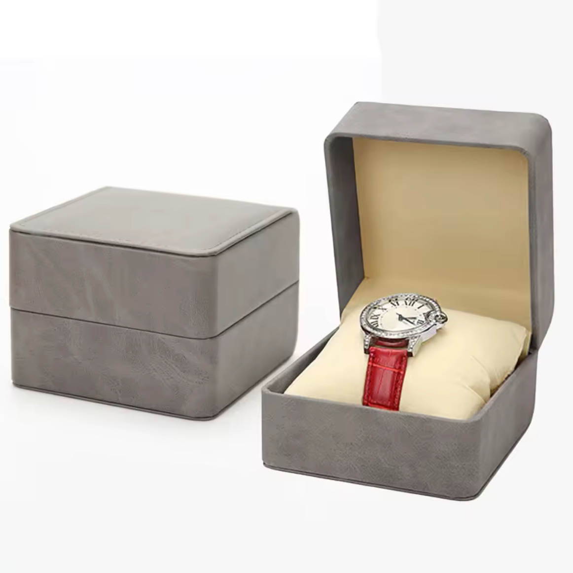Ecrin Montre Tissu Individuel Gris Beige