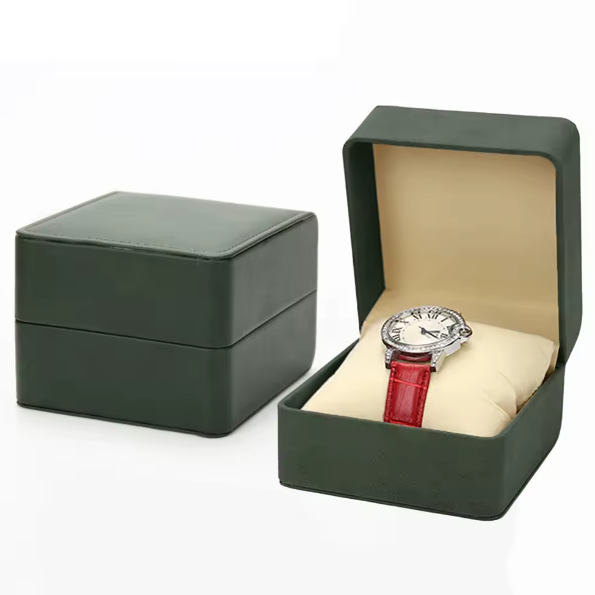 Ecrin Montre Tissu Individuel Vert Beige