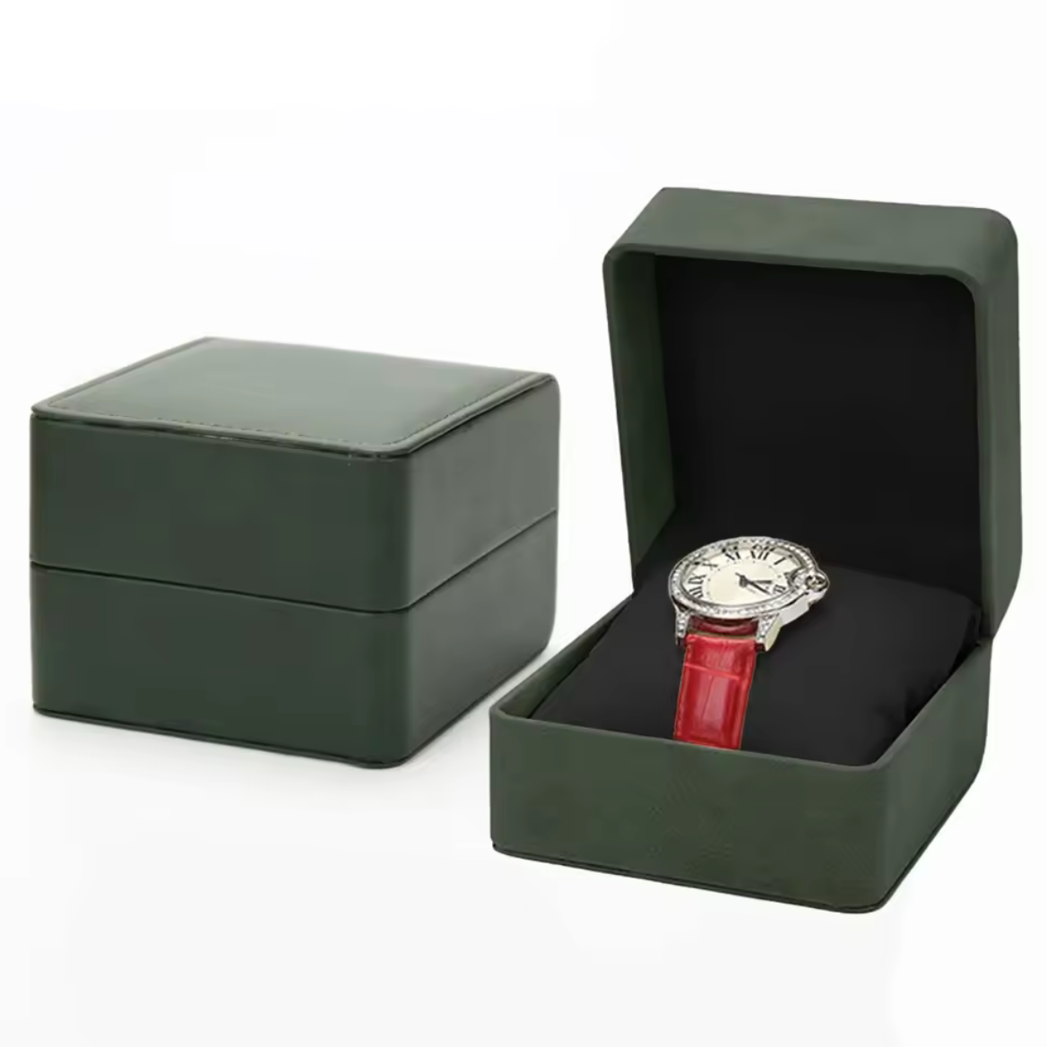 Ecrin Montre Tissu Individuel Vert Noir