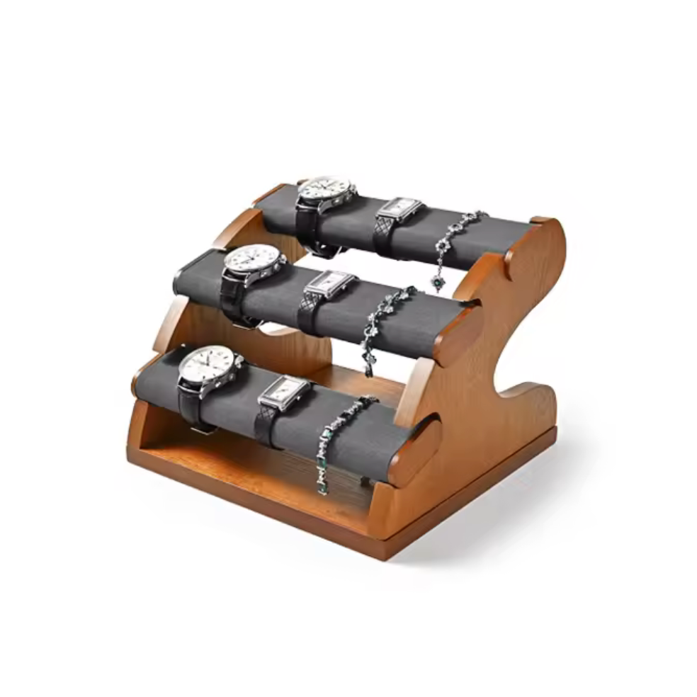 Présentoir Montres 3 Niveaux Bois Massif – Gris ou Beige