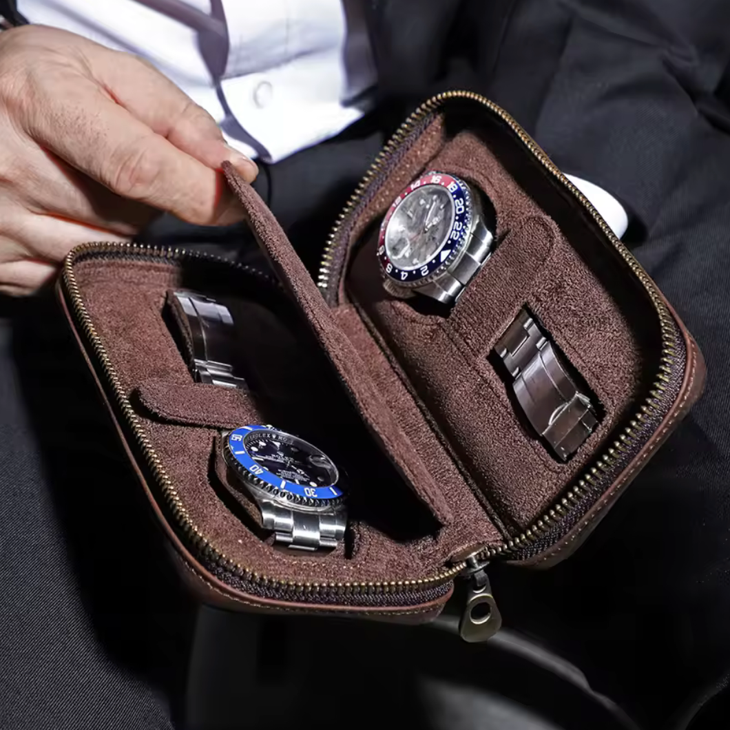 Étui de voyage en cuir véritable – 2, 4, 6 ou 8 montres